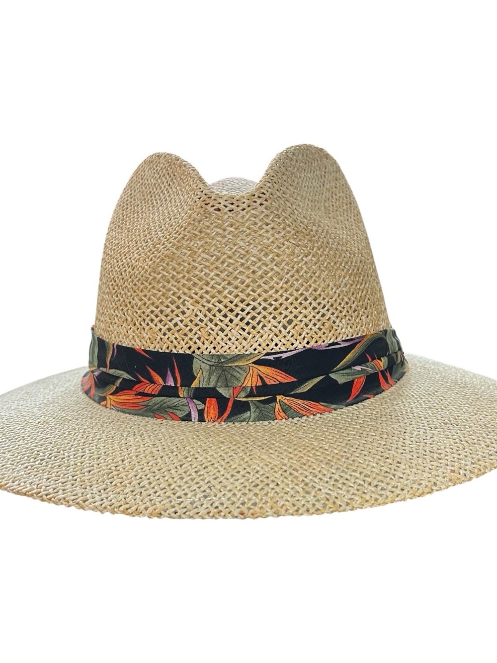 Summer Camp Australian Styled Straw Panama Hat Bird of Paradise Fabric Band